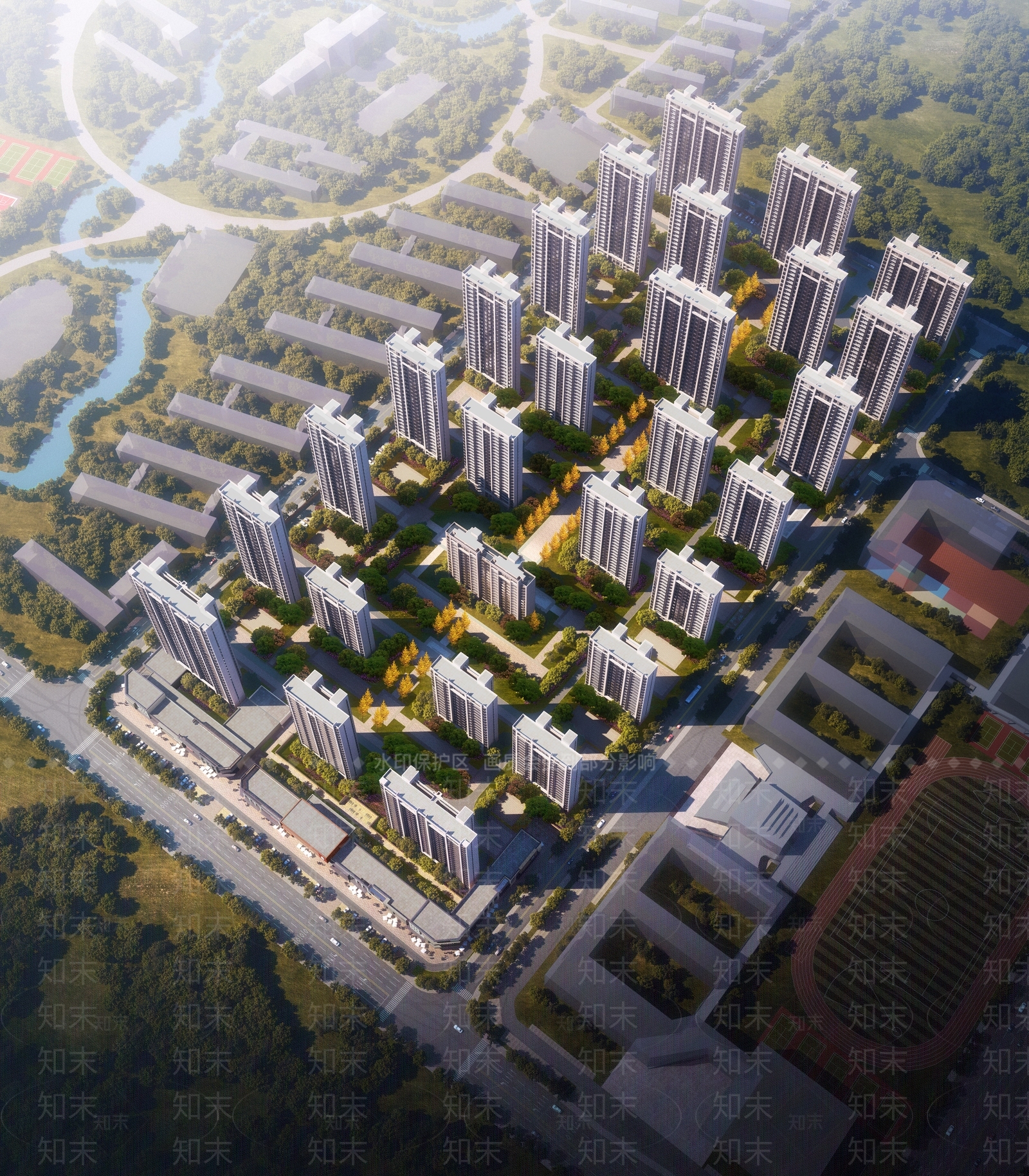 现代小区鸟瞰规划3D模型下载【ID:1138645007】