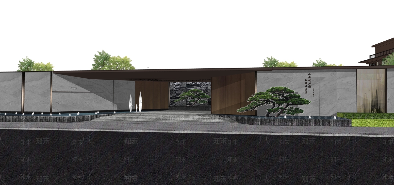 新中式示范区景观SU模型下载【ID:1138644645】_知末su模型网