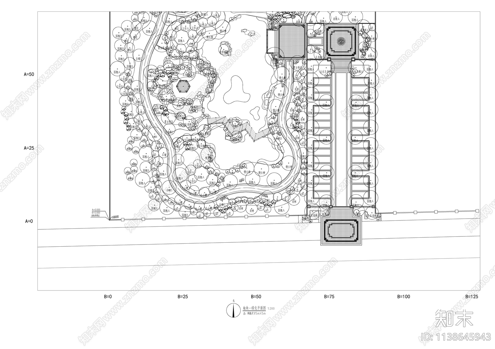 新中式示范区植物绿化景观平面图cad施工图下载【ID:1138645943】