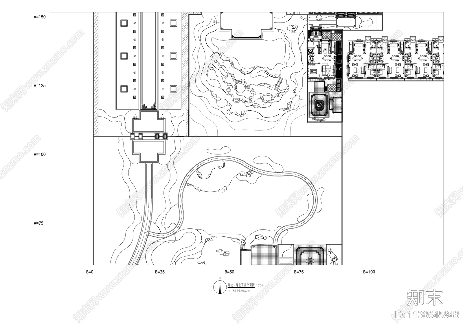 新中式示范区植物绿化景观平面图cad施工图下载【ID:1138645943】