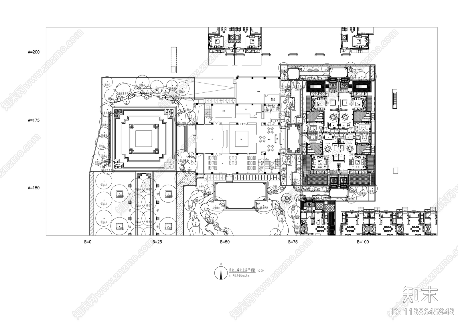 新中式示范区植物绿化景观平面图cad施工图下载【ID:1138645943】