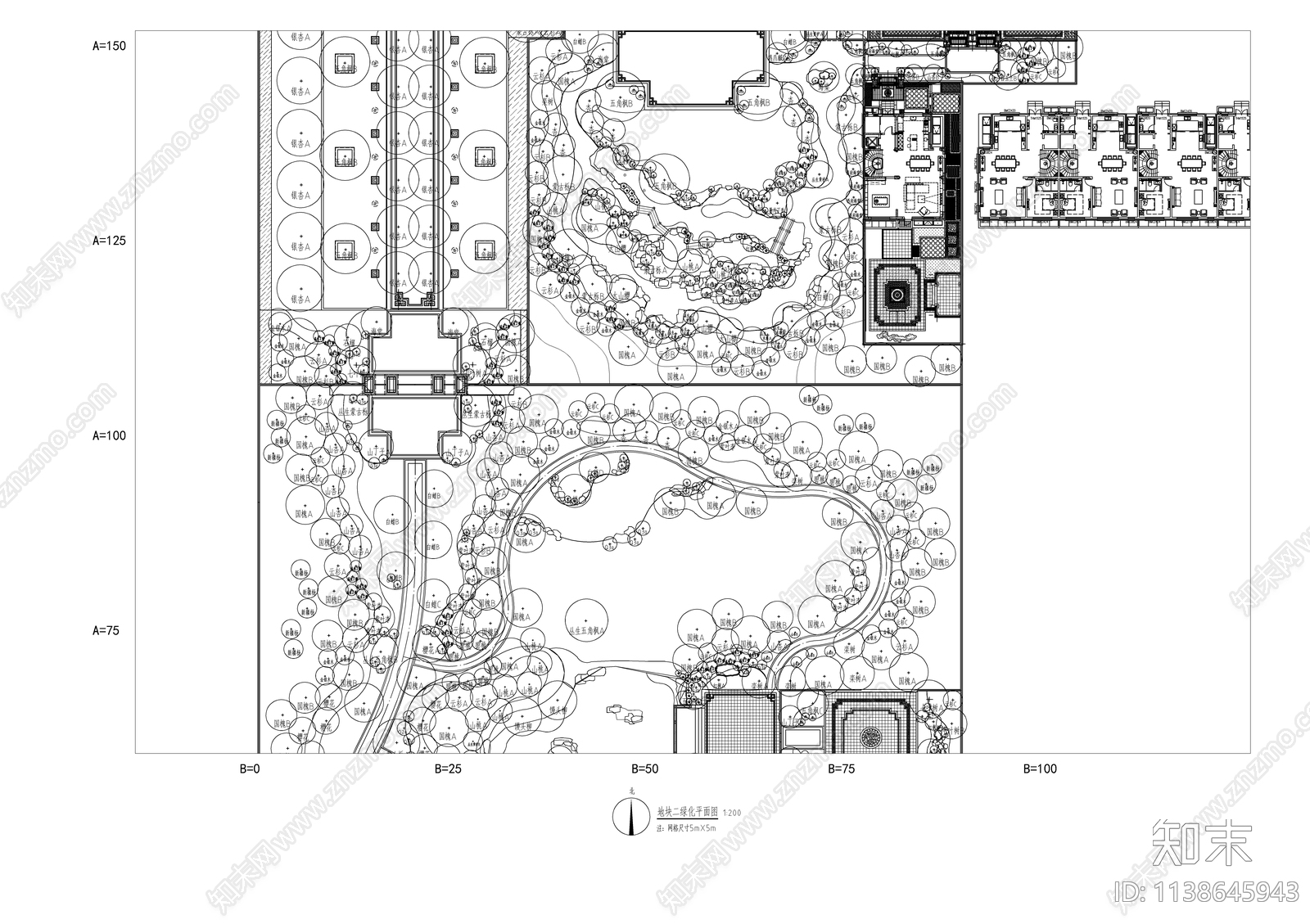 新中式示范区植物绿化景观平面图施工图下载【ID:1138645943】