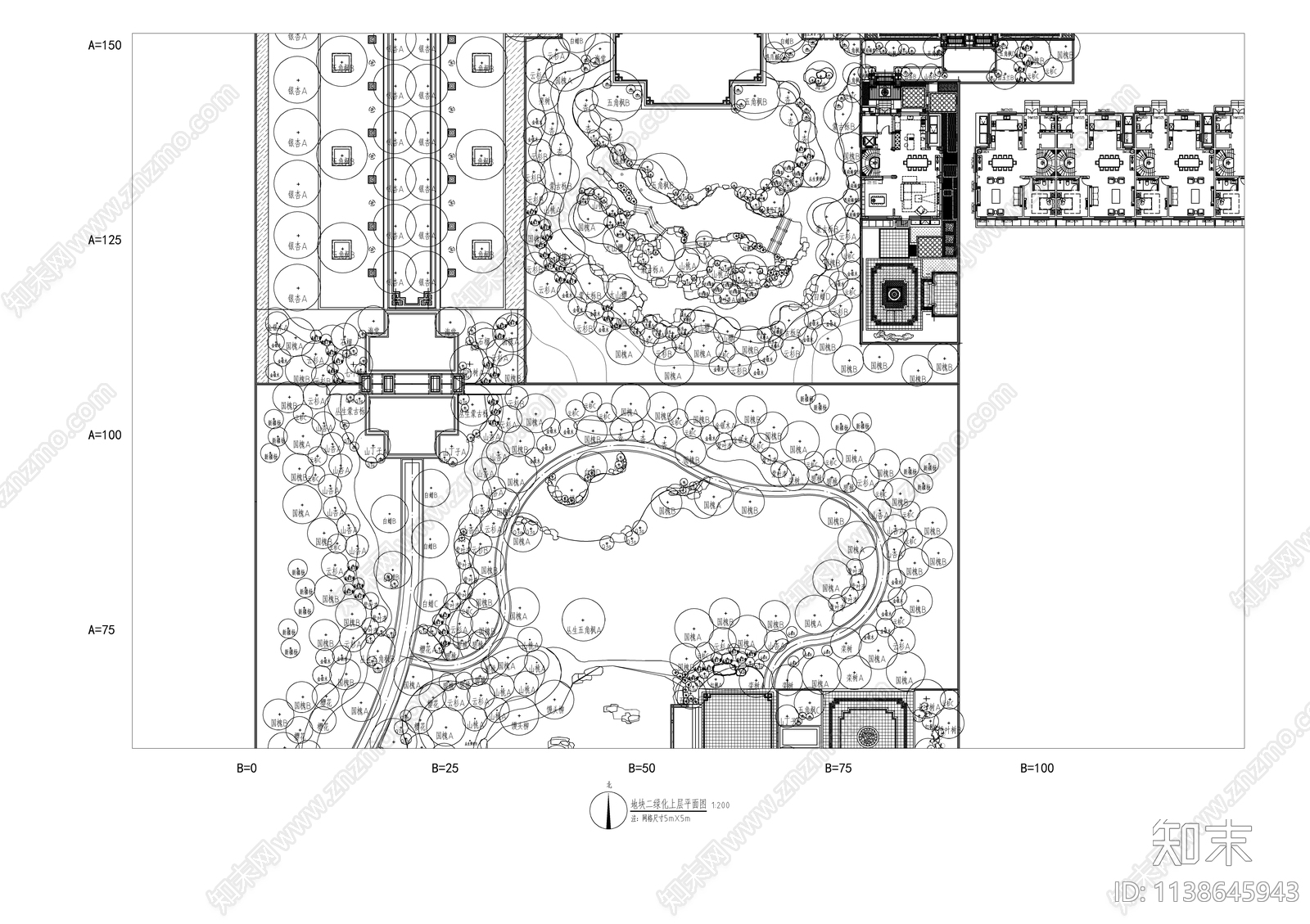 新中式示范区植物绿化景观平面图cad施工图下载【ID:1138645943】