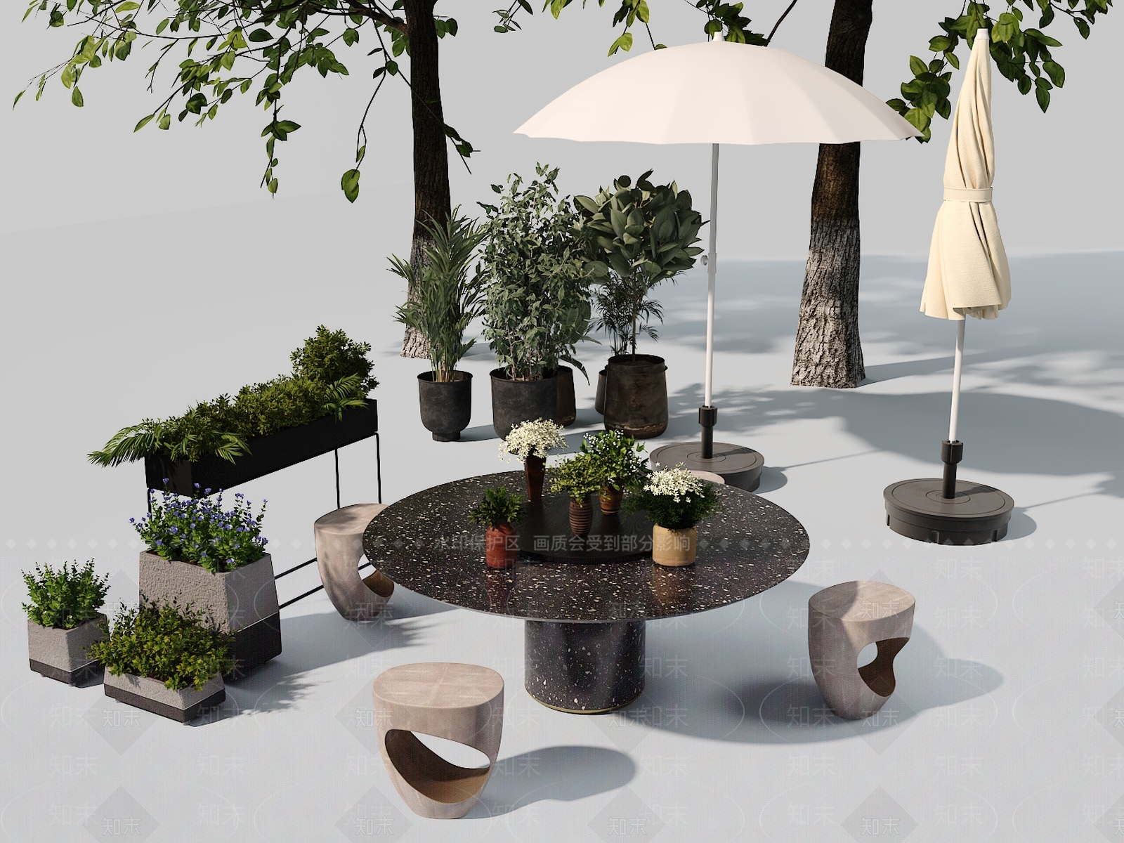 现代户外桌椅组合3D模型下载【ID:1138646298】