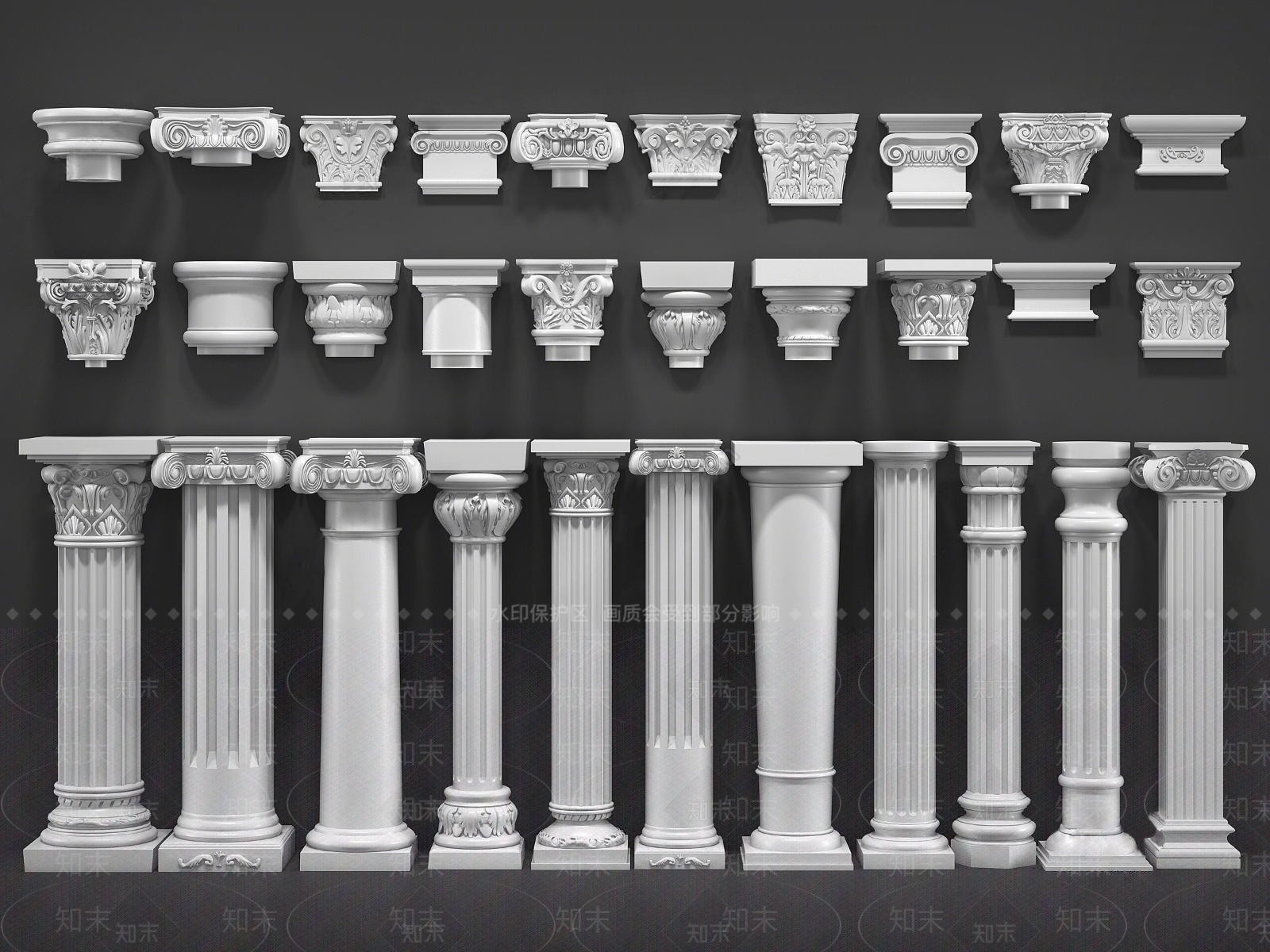 简欧风格罗马柱SU模型下载【ID:1138649508】