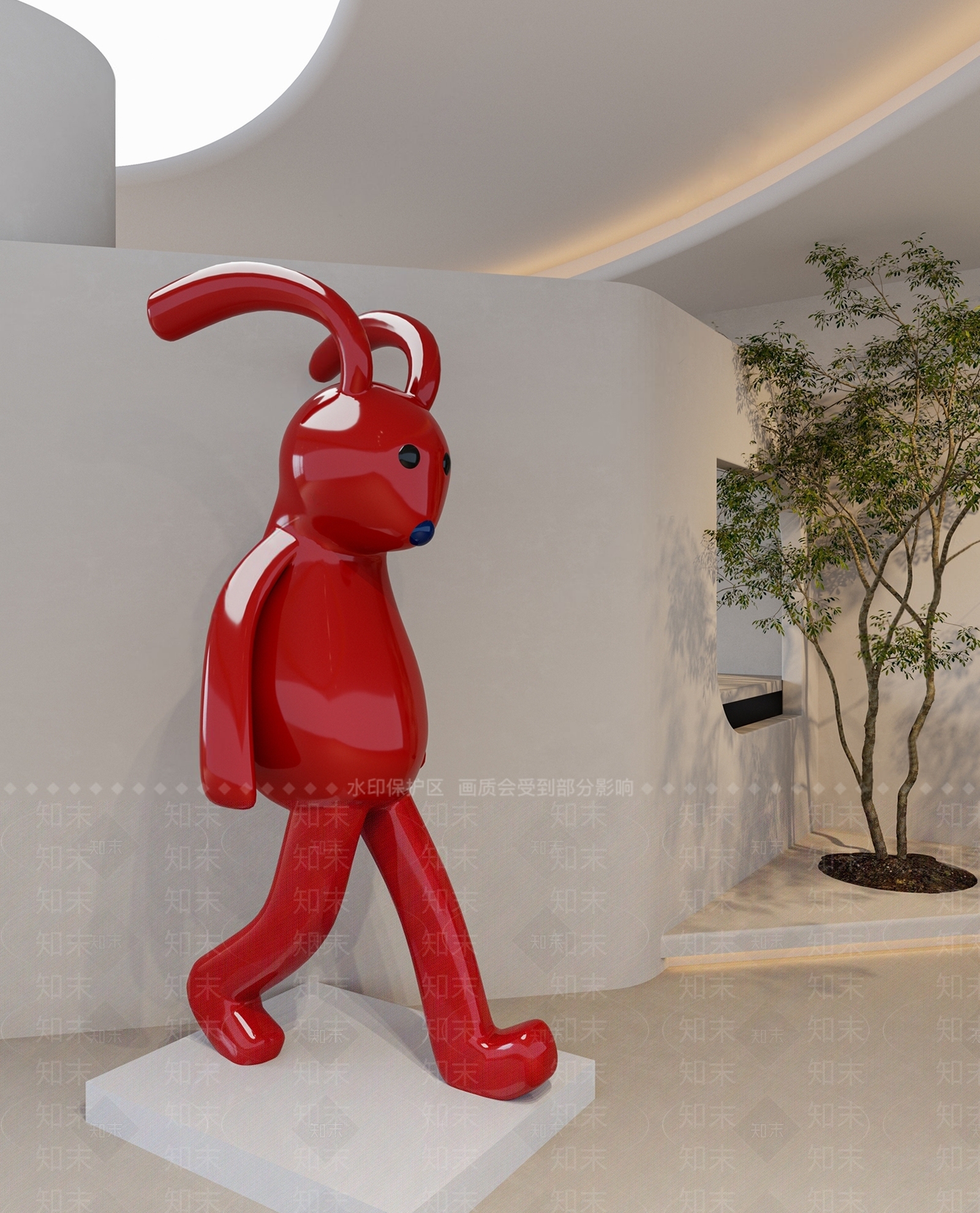 现代红兔子潮玩雕塑装置SU模型下载【ID:1138650902】