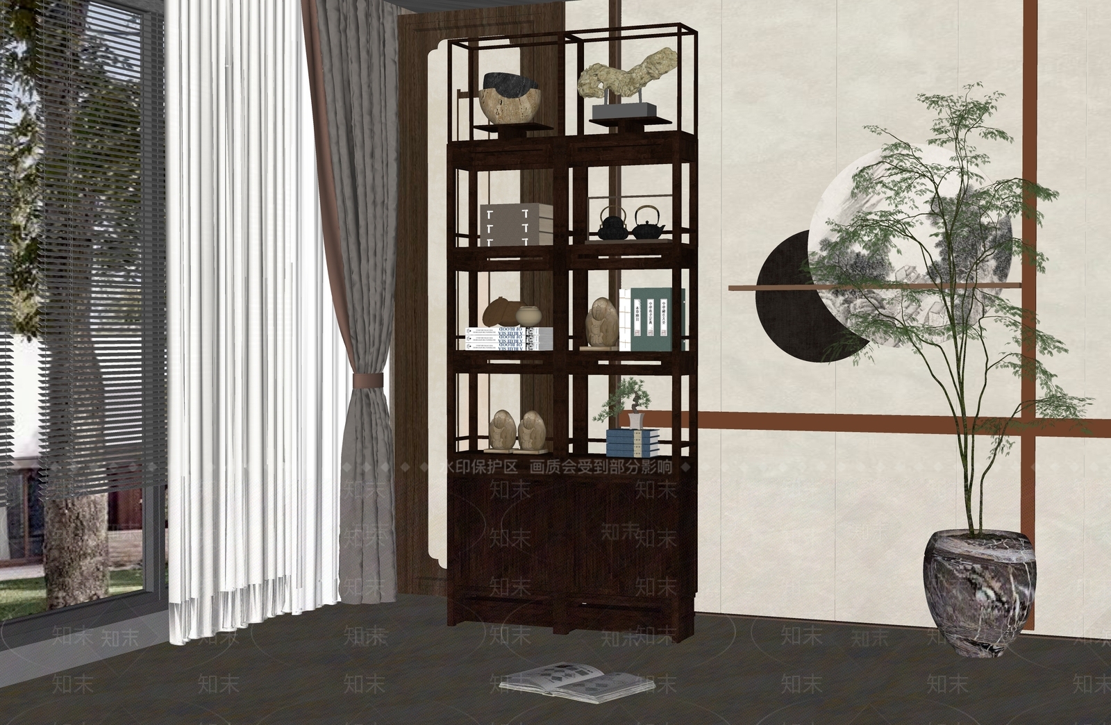 新中式博古架SU模型下载【ID:1138651364】