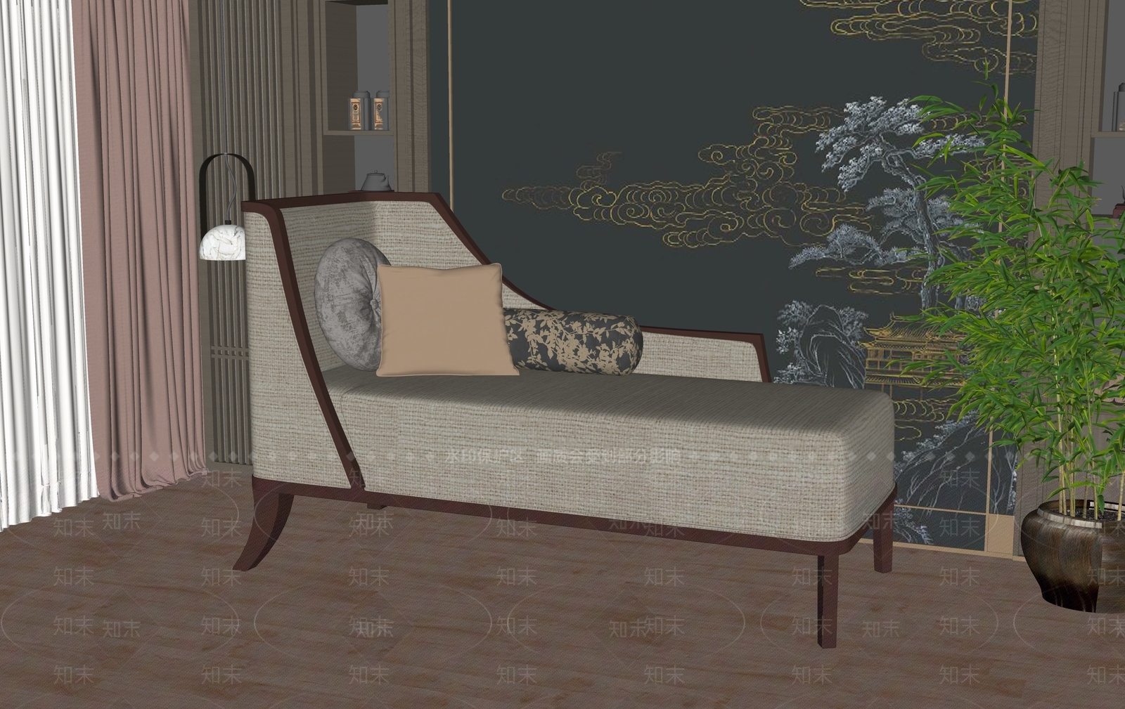 新中式贵妃椅SU模型下载【ID:1138656640】
