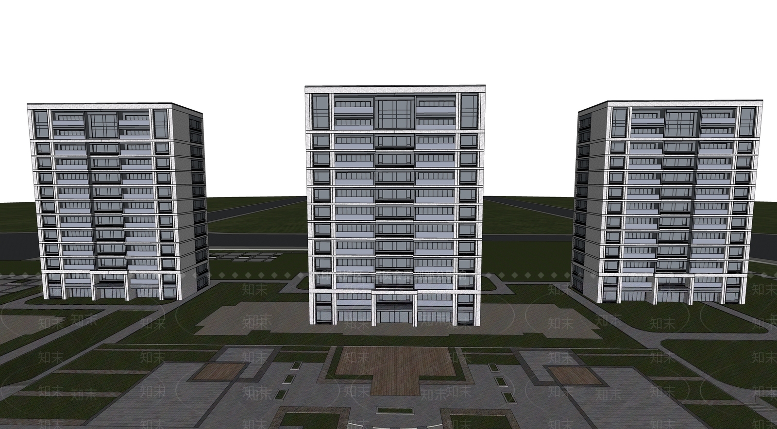 现代高层住宅SU模型下载【ID:1138663532】