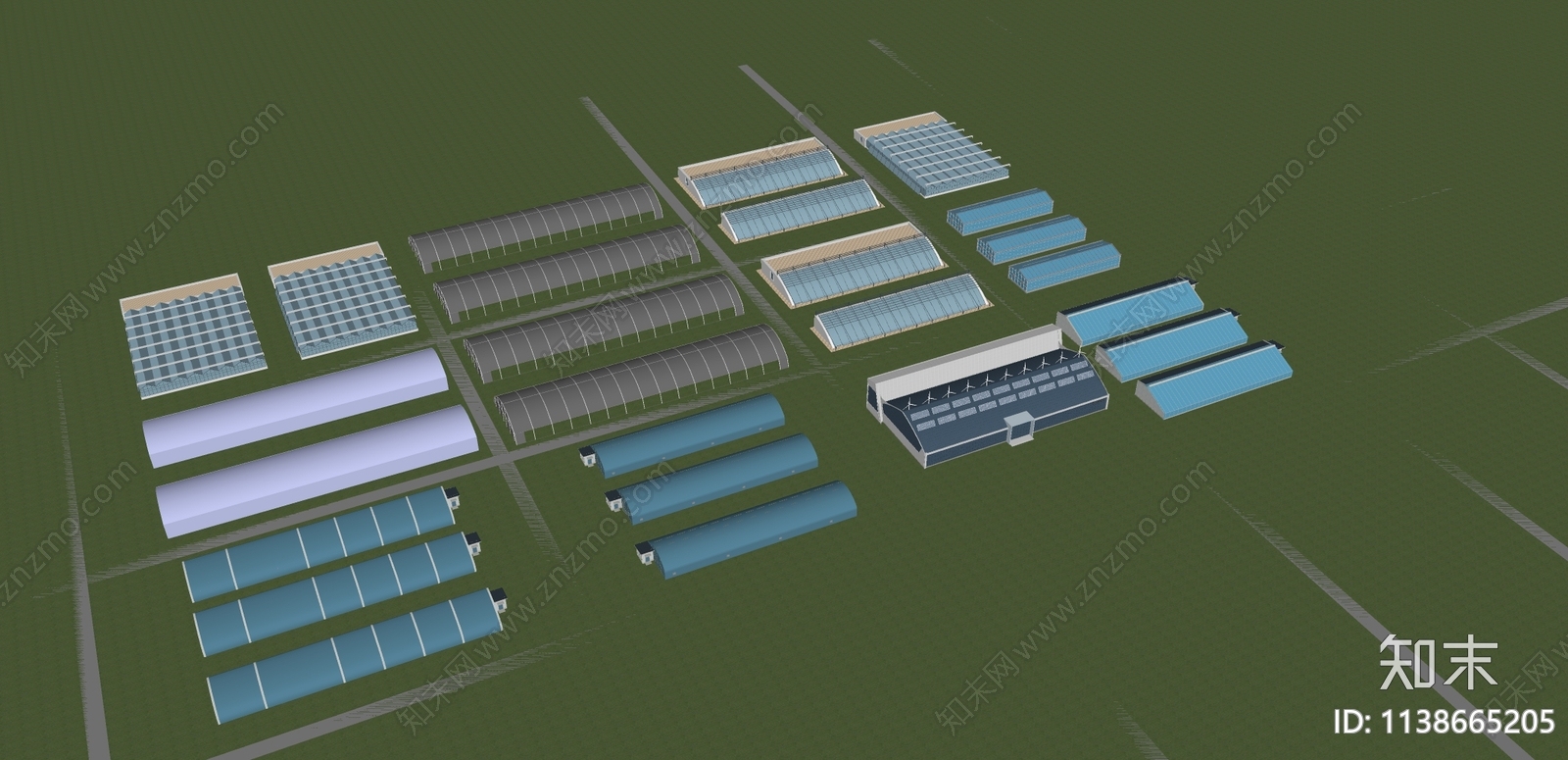 现代温室大棚SU模型下载【ID:1138665205】