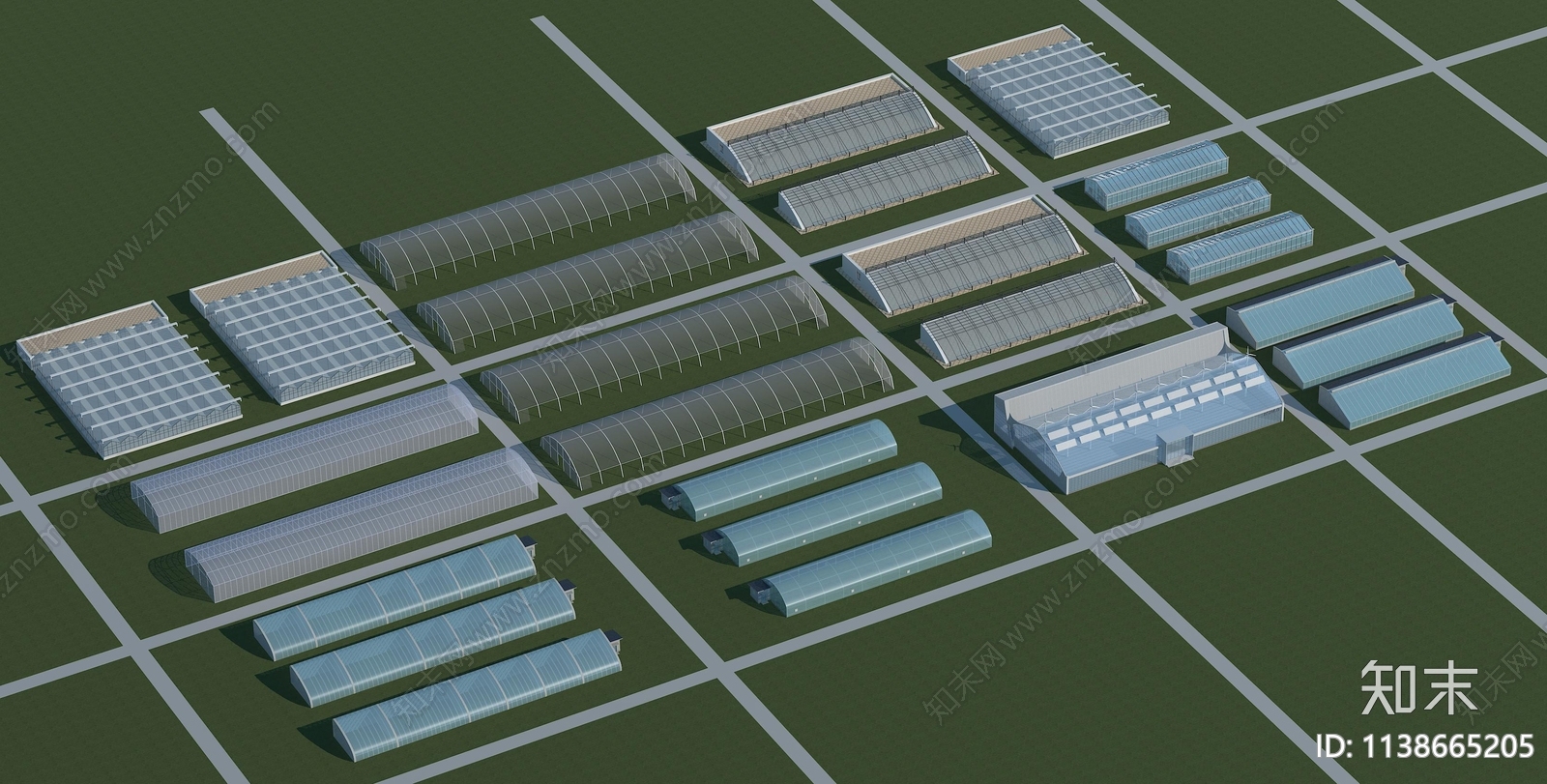 现代温室大棚SU模型下载【ID:1138665205】