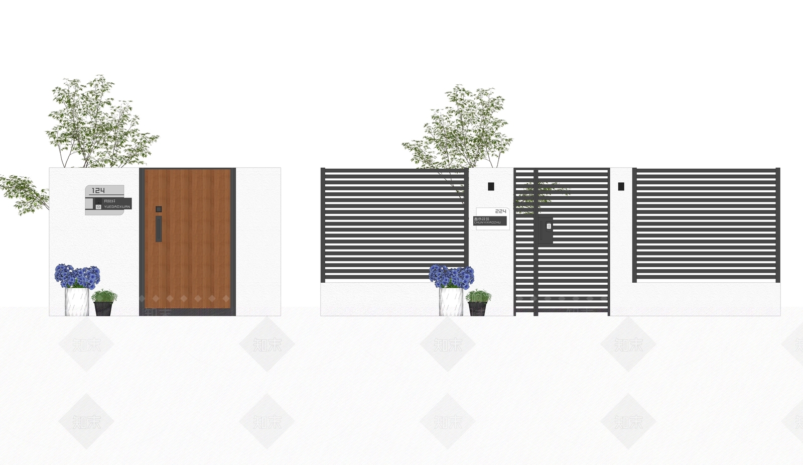 现代庭院花园大门SU模型下载【ID:1138667689】