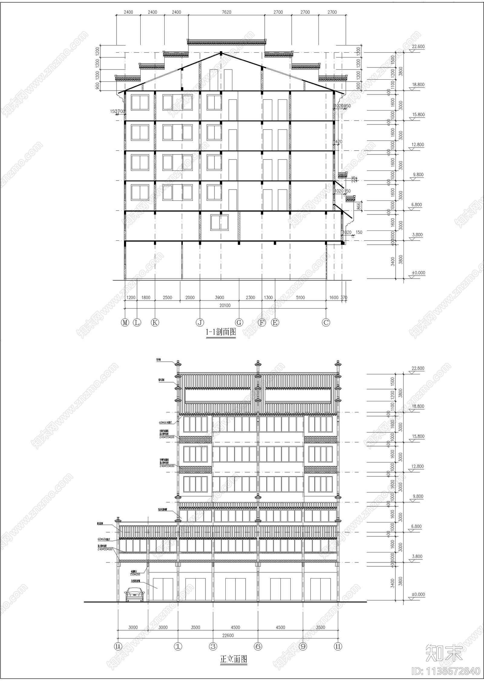 徽派风格建筑cad施工图下载【ID:1138672840】