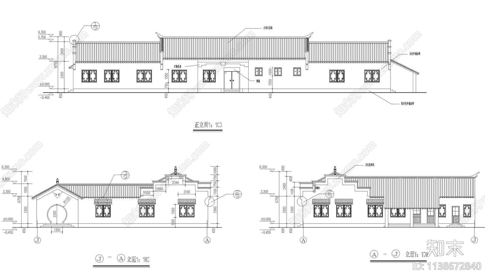 徽派风格建筑cad施工图下载【ID:1138672840】