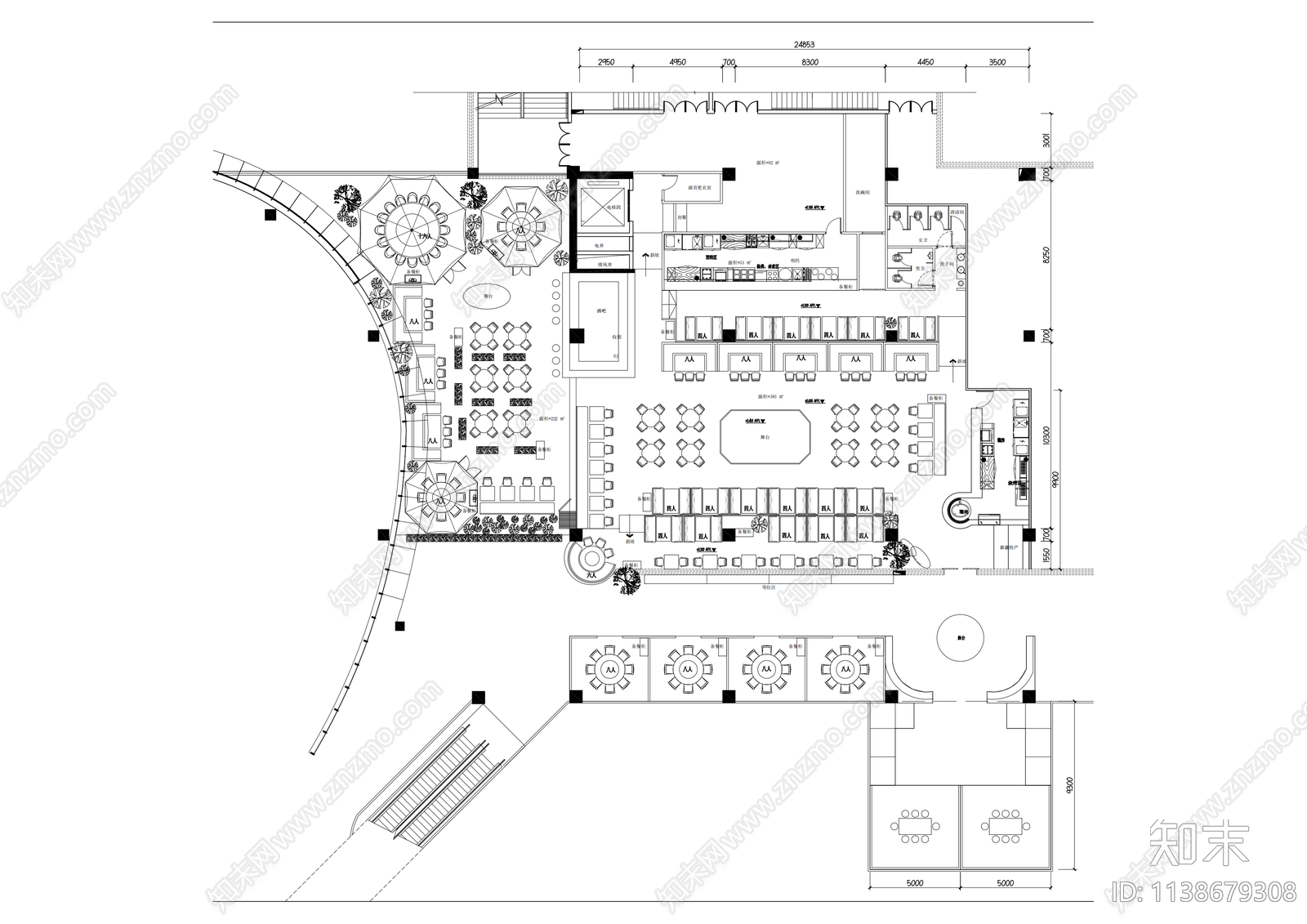 深圳观澜欢乐纳瓦新疆音乐餐厅平面布置图施工图下载【ID:1138679308】