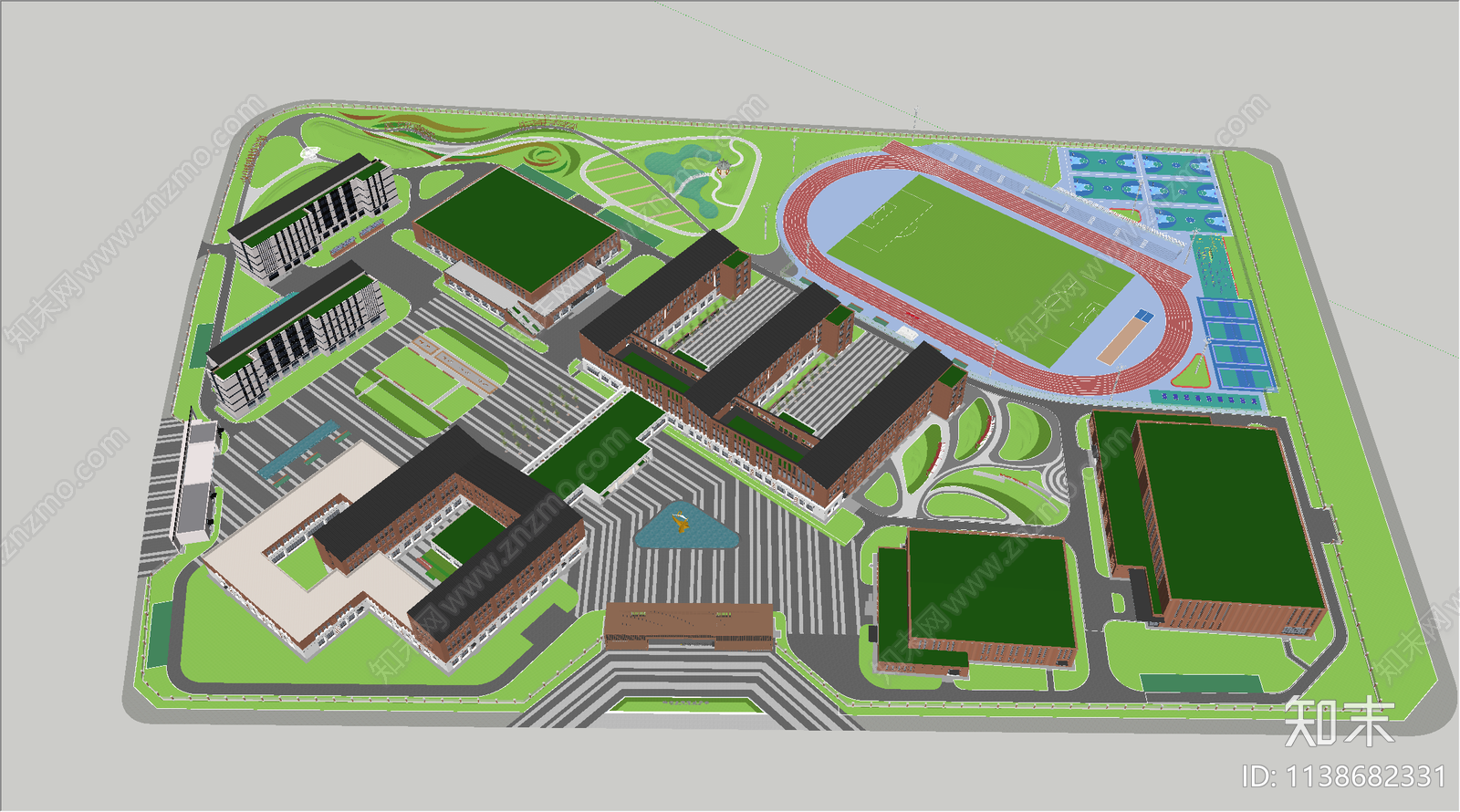 现代中学校园景观SU模型下载【ID:1138682331】