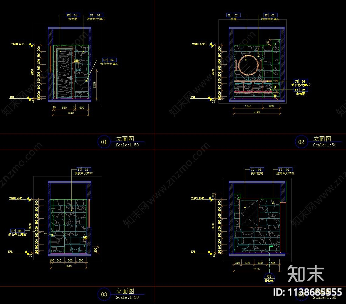 家居卫生间cad施工图下载【ID:1138685555】