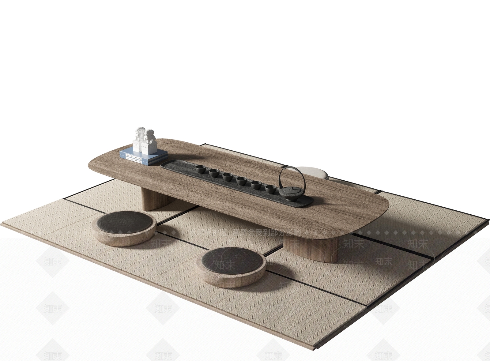 侘寂风茶桌椅组合3D模型下载【ID:1138687178】