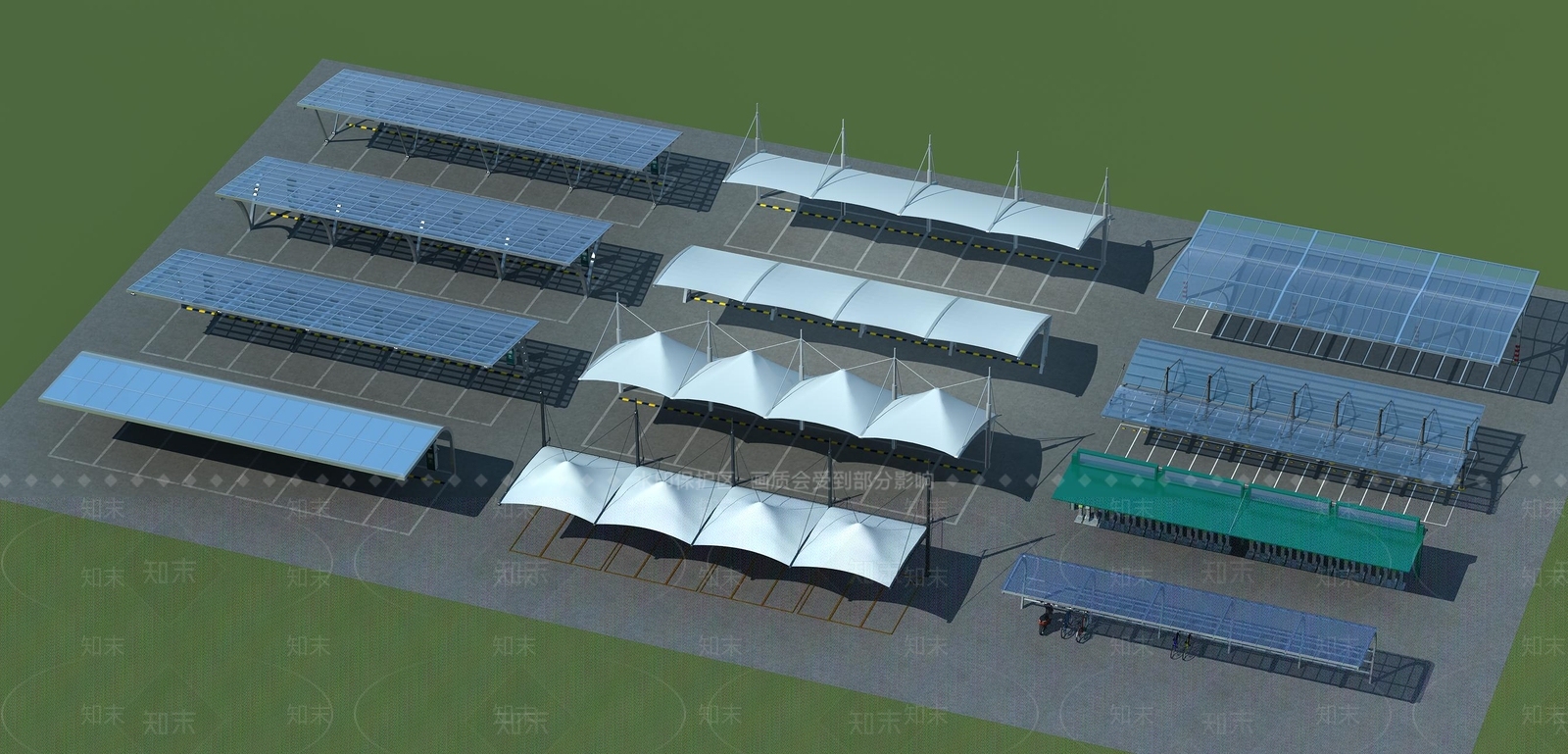 现代户外停车场3D模型下载【ID:1138687637】