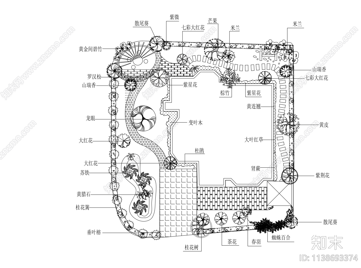 屋顶绿化景观平面图cad施工图下载【ID:1138693374】