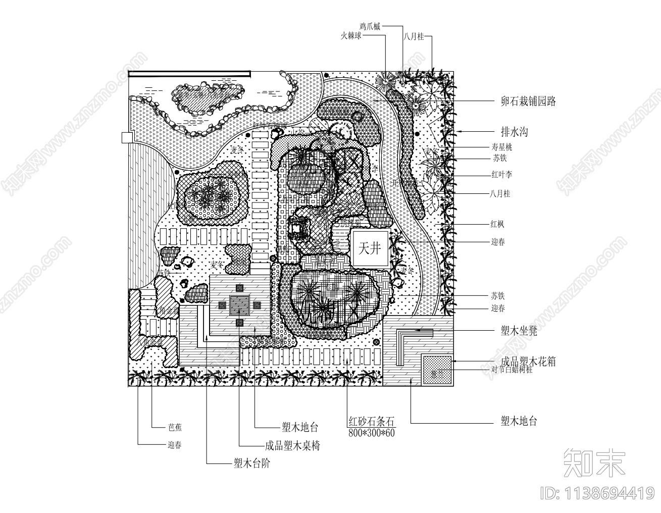 屋顶绿化景观平面图cad施工图下载【ID:1138694419】