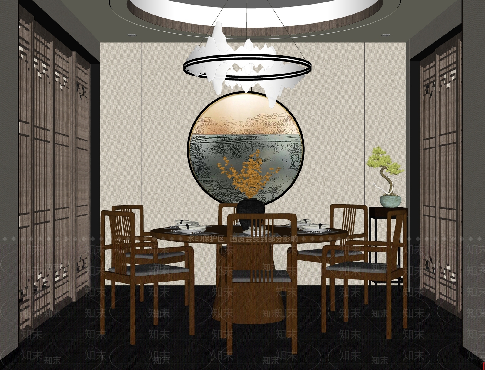 新中式包厢SU模型下载【ID:1138696558】_知末su模型网