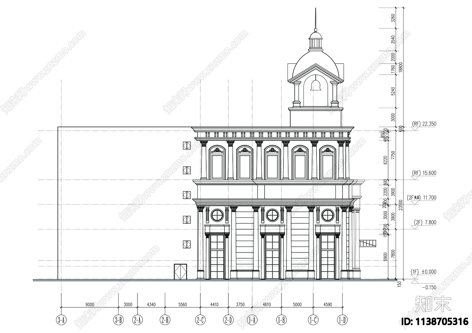 欧式宴会厅建筑施工图cad施工图下载【ID:1138705316】