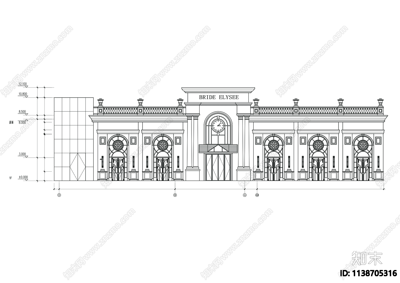 欧式宴会厅建筑施工图cad施工图下载【ID:1138705316】