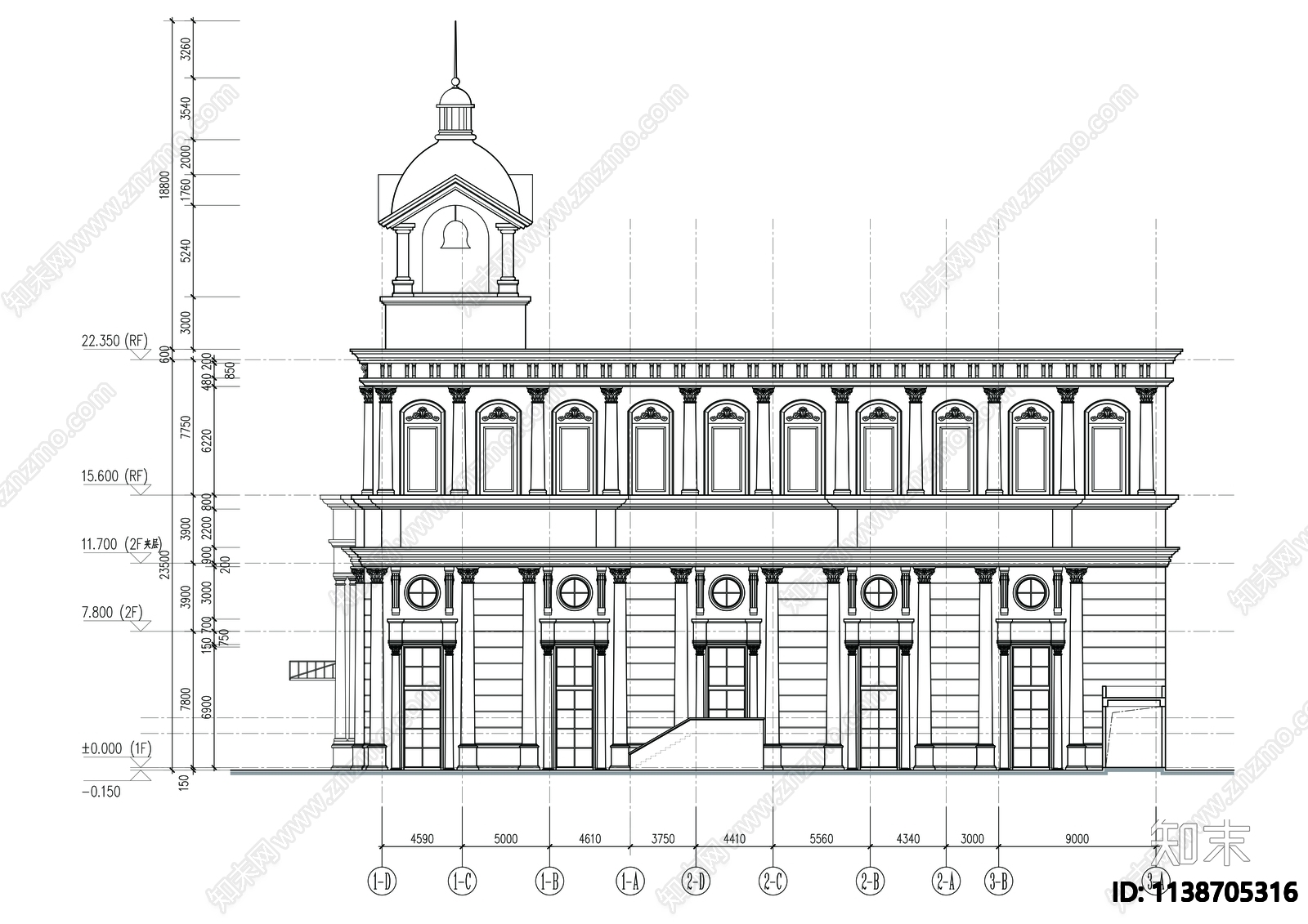 欧式宴会厅建筑施工图cad施工图下载【ID:1138705316】