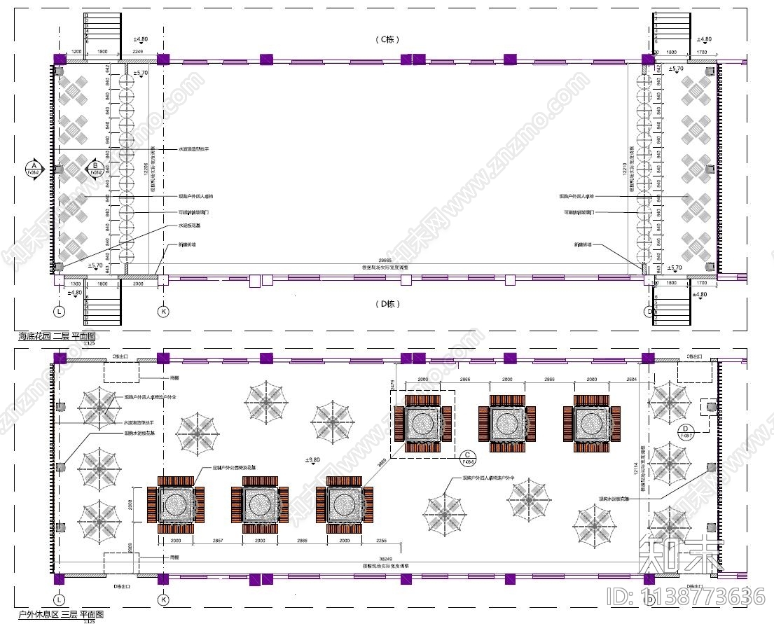 海底花园及休息区平立面大样施工图下载【ID:1138773636】