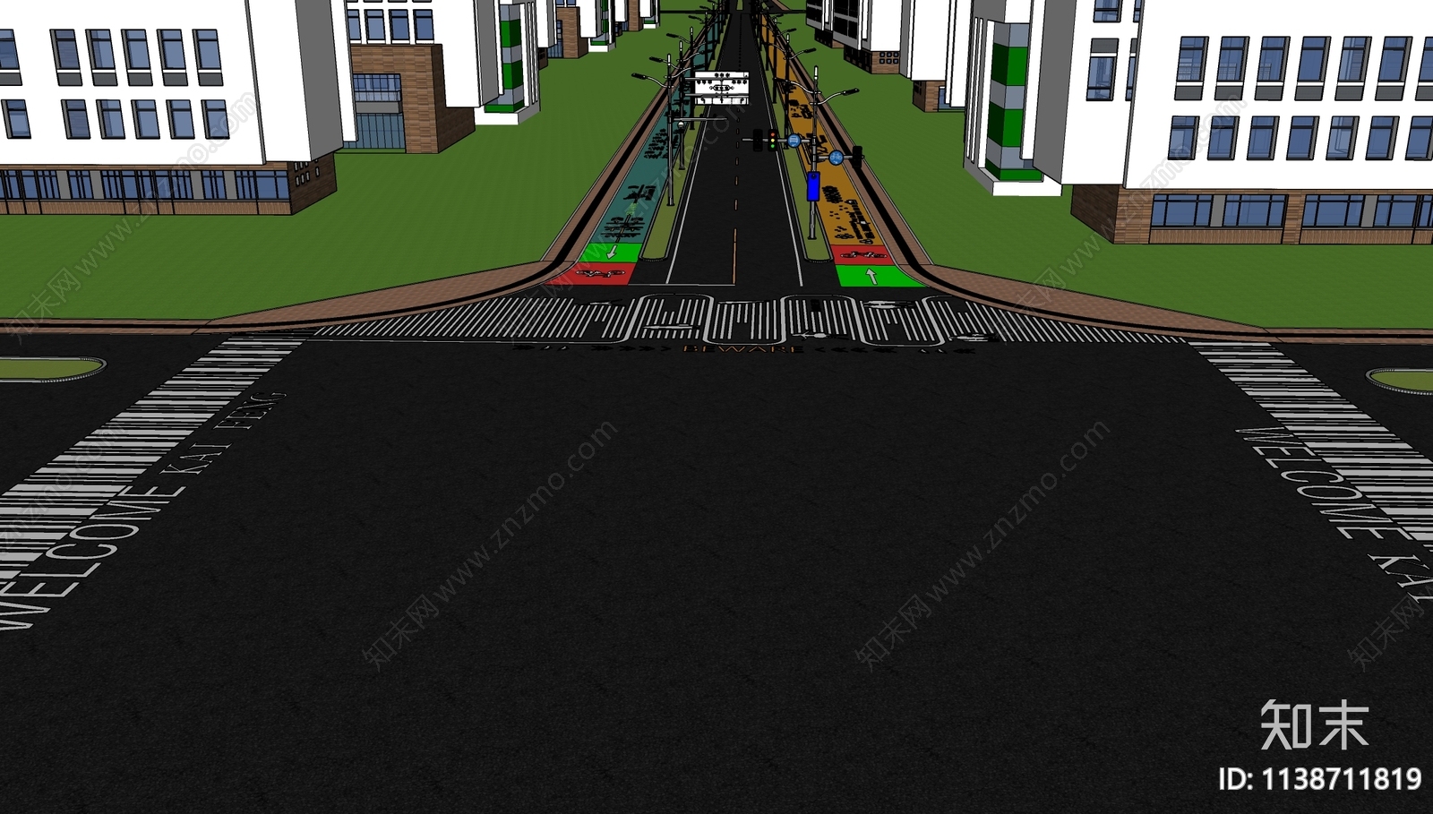 现代道路示范段SU模型下载【ID:1138711819】