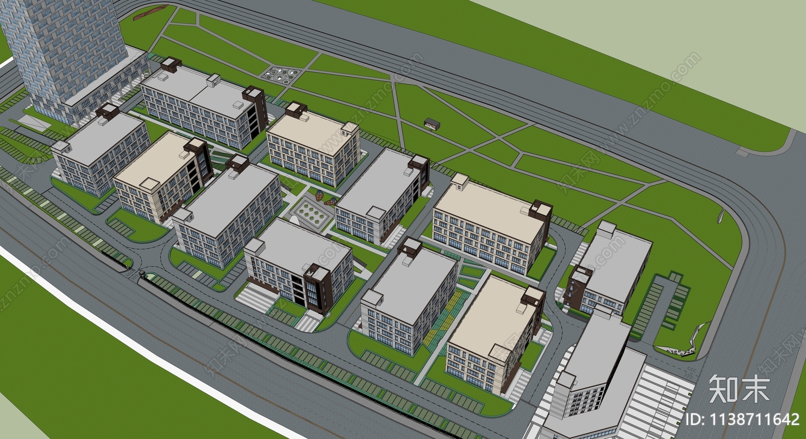 现代风格产业园景观SU模型下载【ID:1138711642】