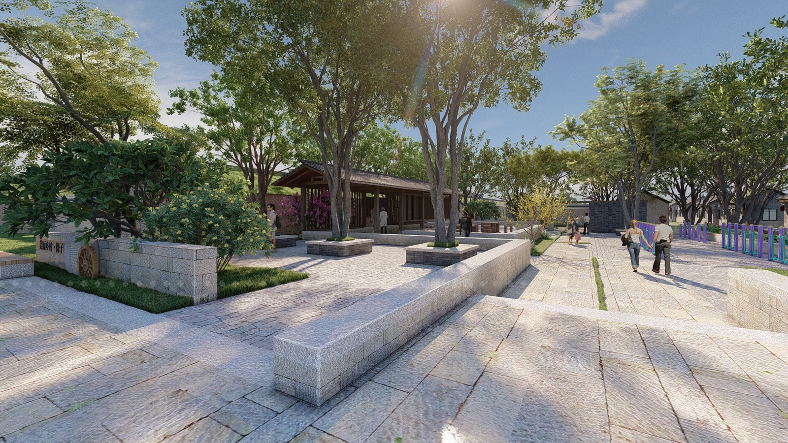 新中式乡村广场景观SU模型下载【ID:1138712580】