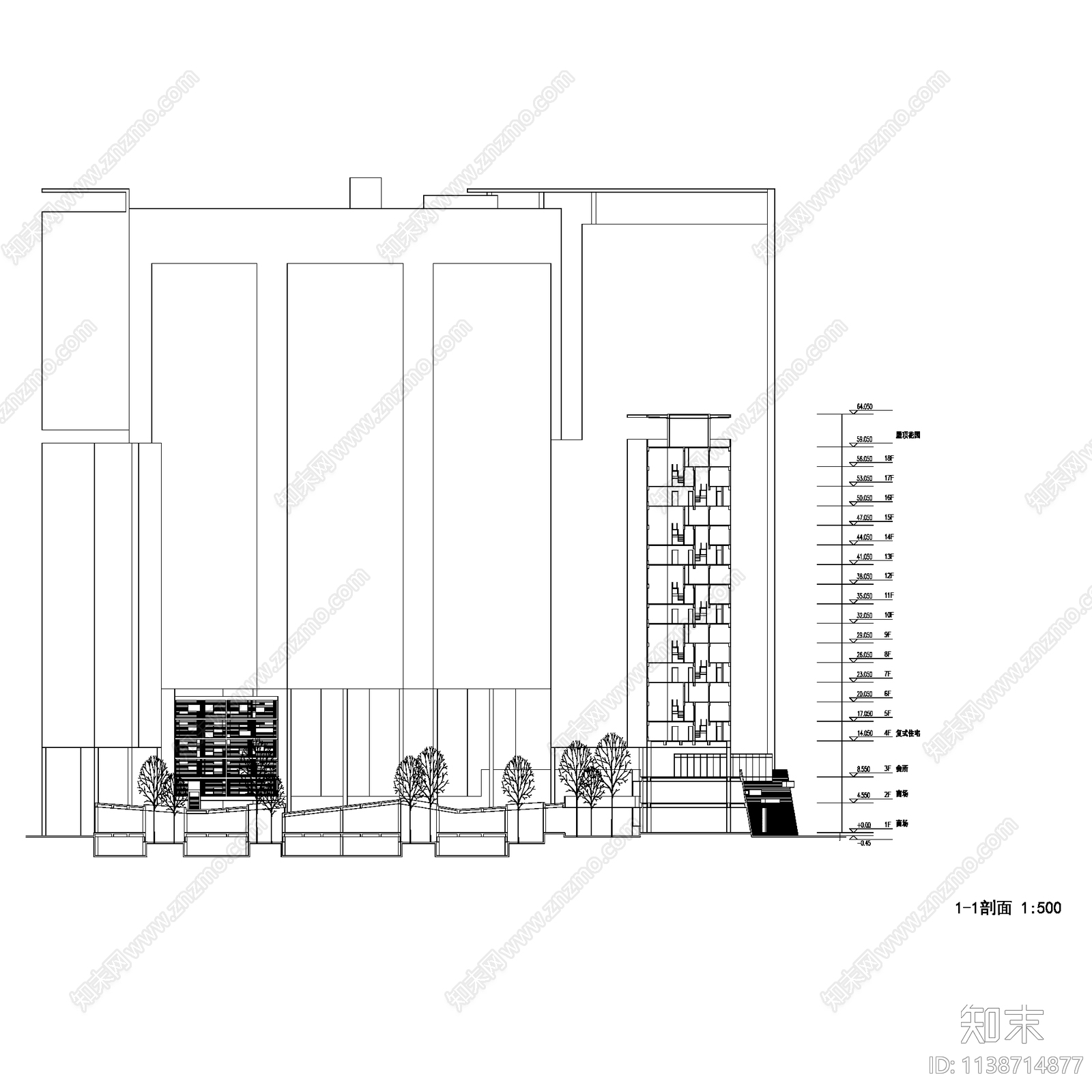 现代广州滨江花园公寓楼建筑平立剖户型图cad施工图下载【ID:1138714877】