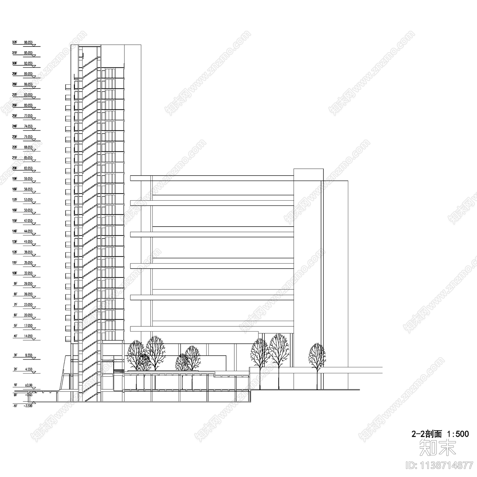 现代广州滨江花园公寓楼建筑平立剖户型图cad施工图下载【ID:1138714877】