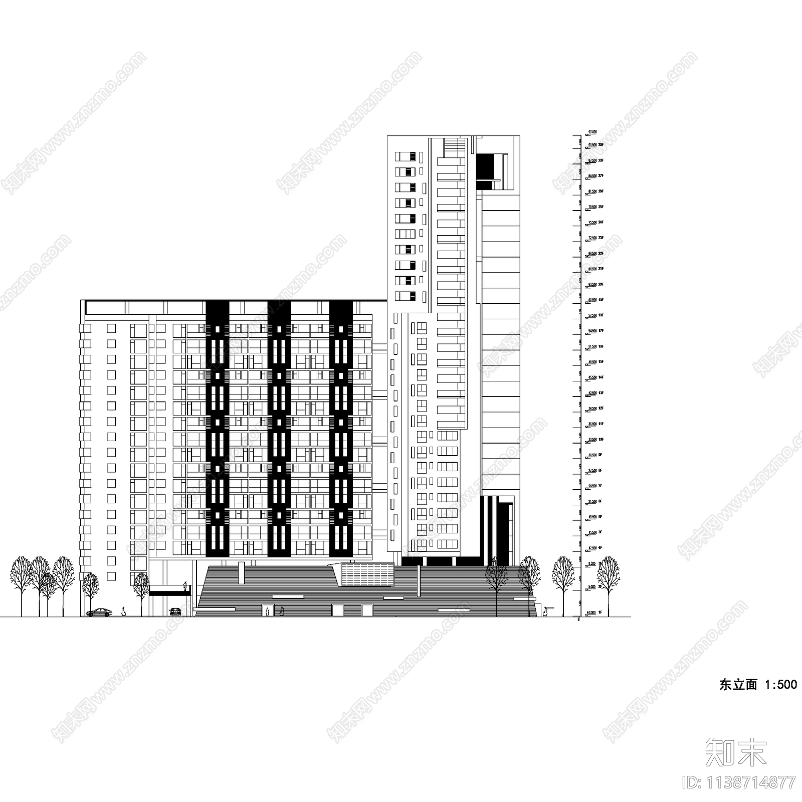 现代广州滨江花园公寓楼建筑平立剖户型图cad施工图下载【ID:1138714877】