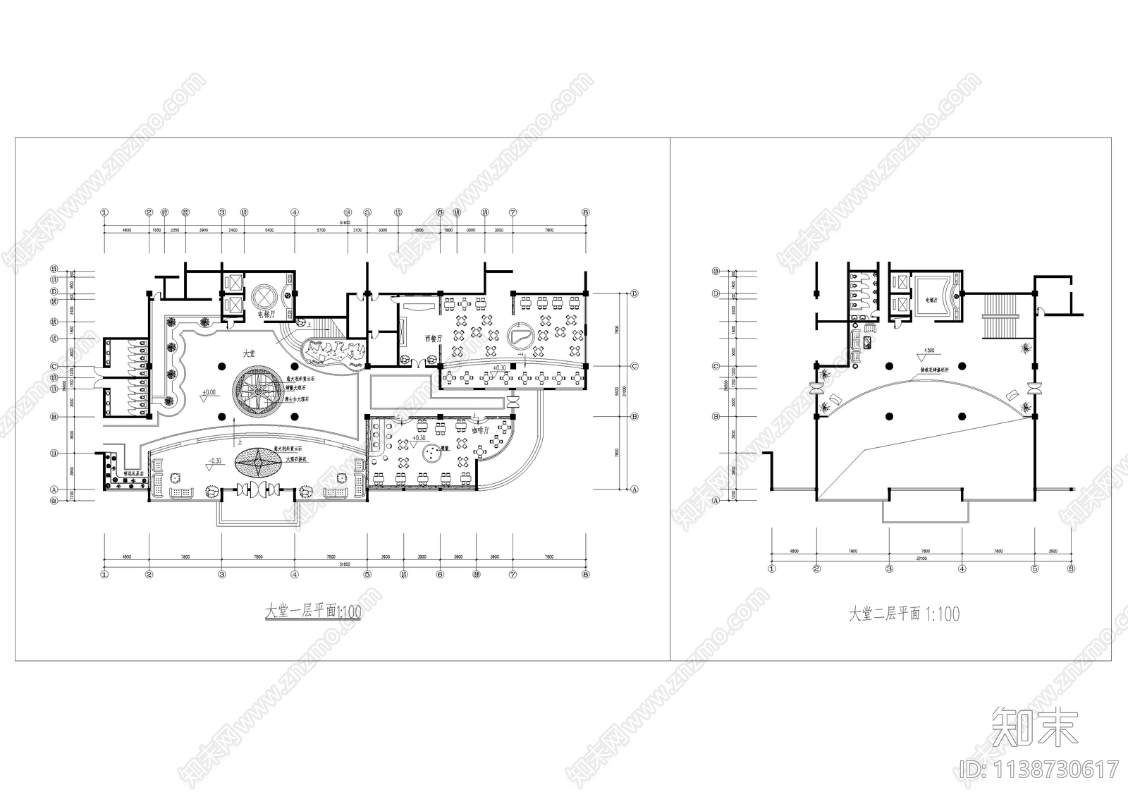 酒店大堂及餐厅平面图施工图下载【ID:1138730617】