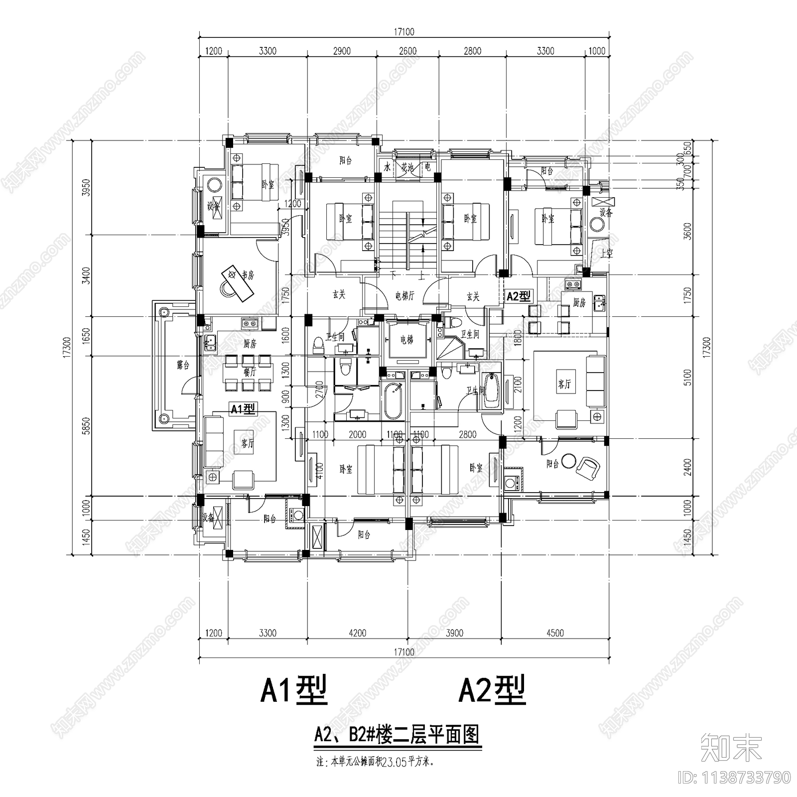 多层高层别墅度假公寓户型图cad施工图下载【ID:1138733790】