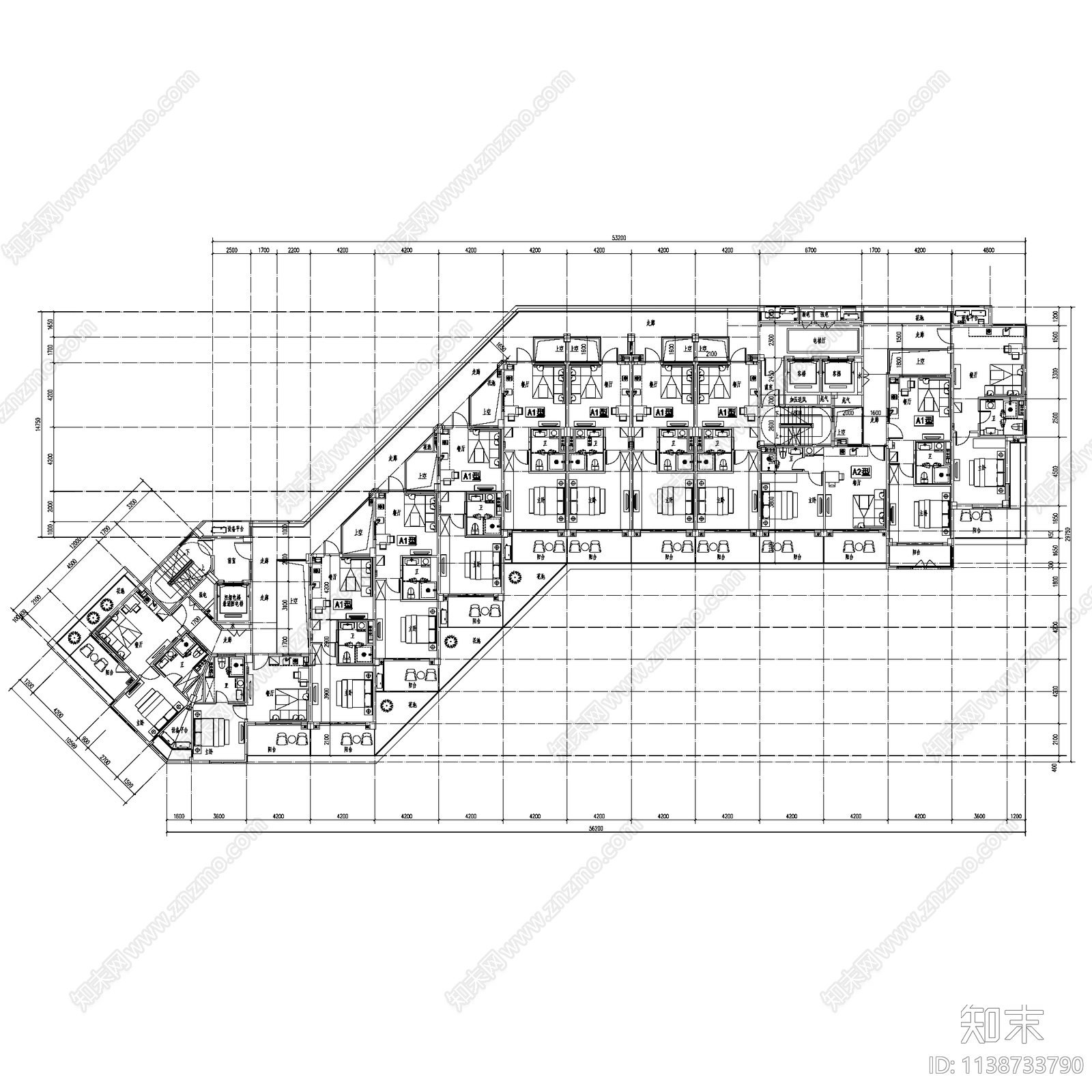 多层高层别墅度假公寓户型图cad施工图下载【ID:1138733790】