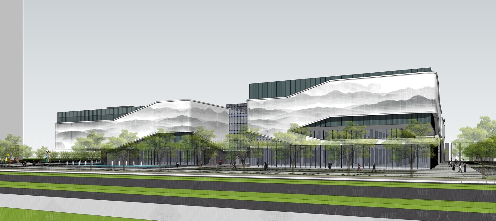 现代展览馆建筑SU模型下载【ID:1138737881】
