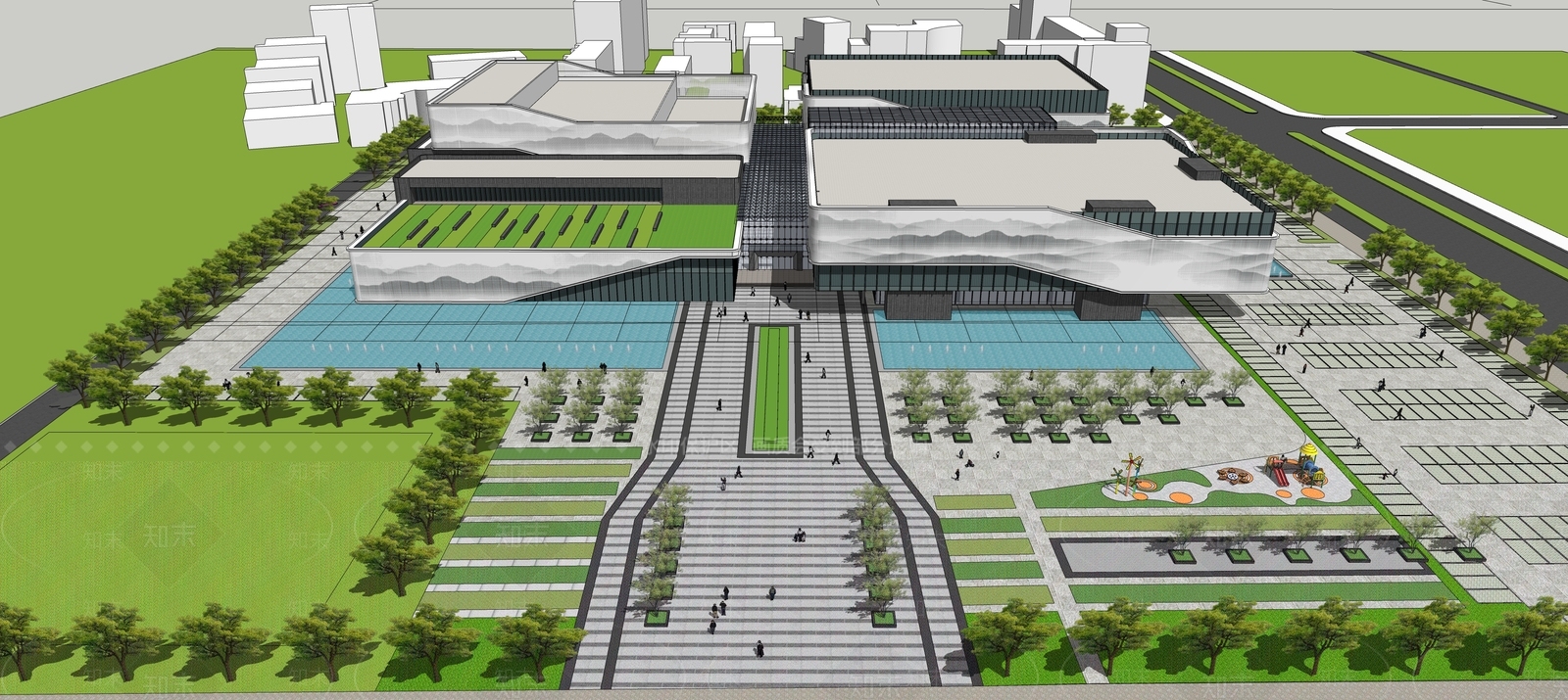 现代展览馆建筑SU模型下载【ID:1138737881】