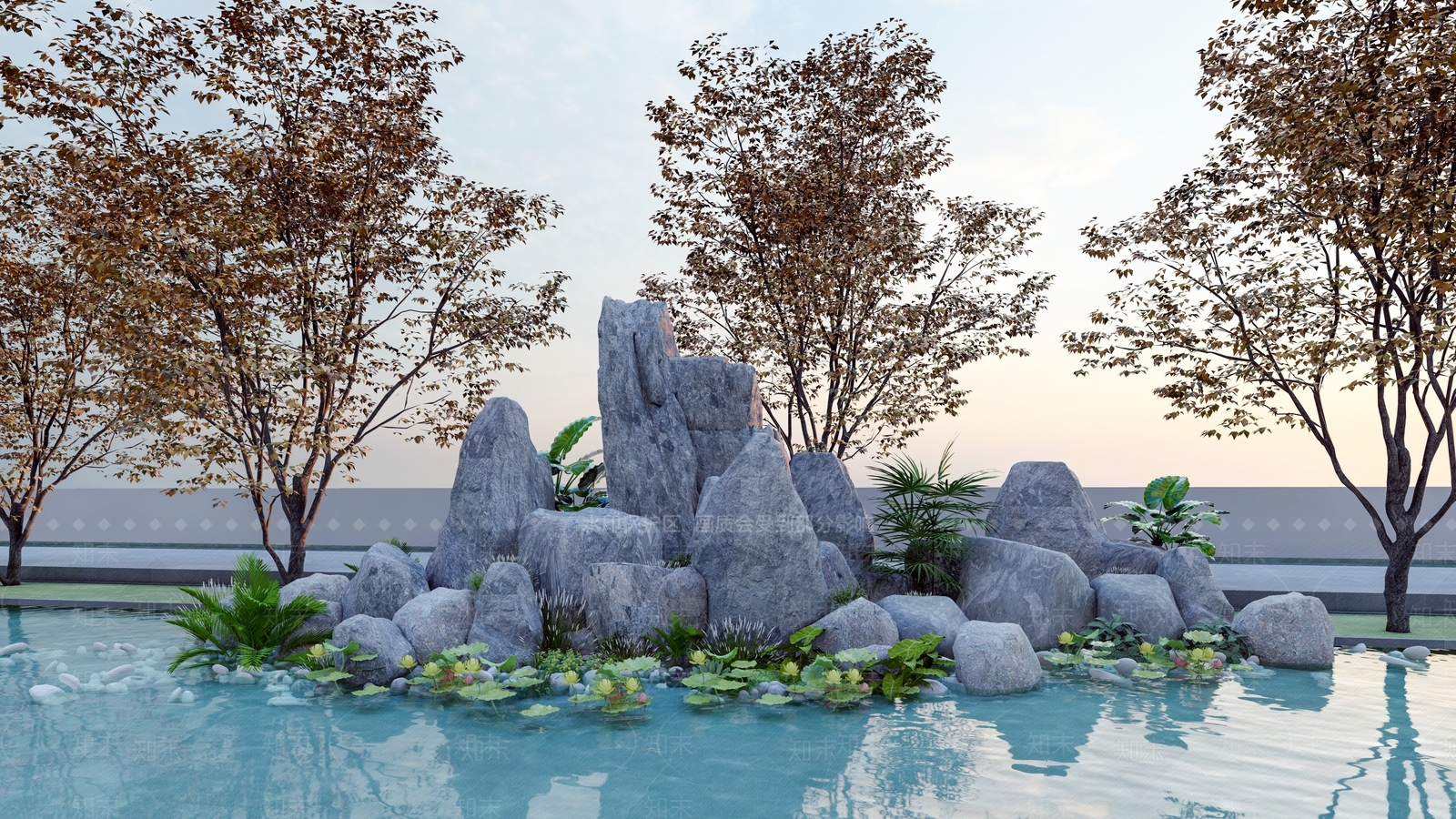 现代假山水景SU模型下载【ID:1138738366】