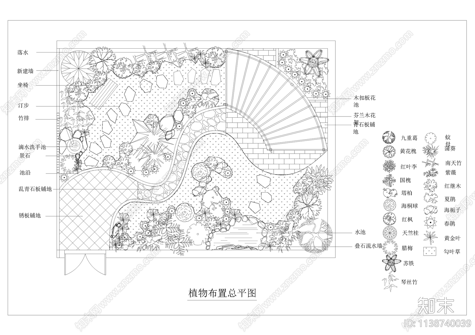 花园庭院景观平面图施工图下载【ID:1138740039】