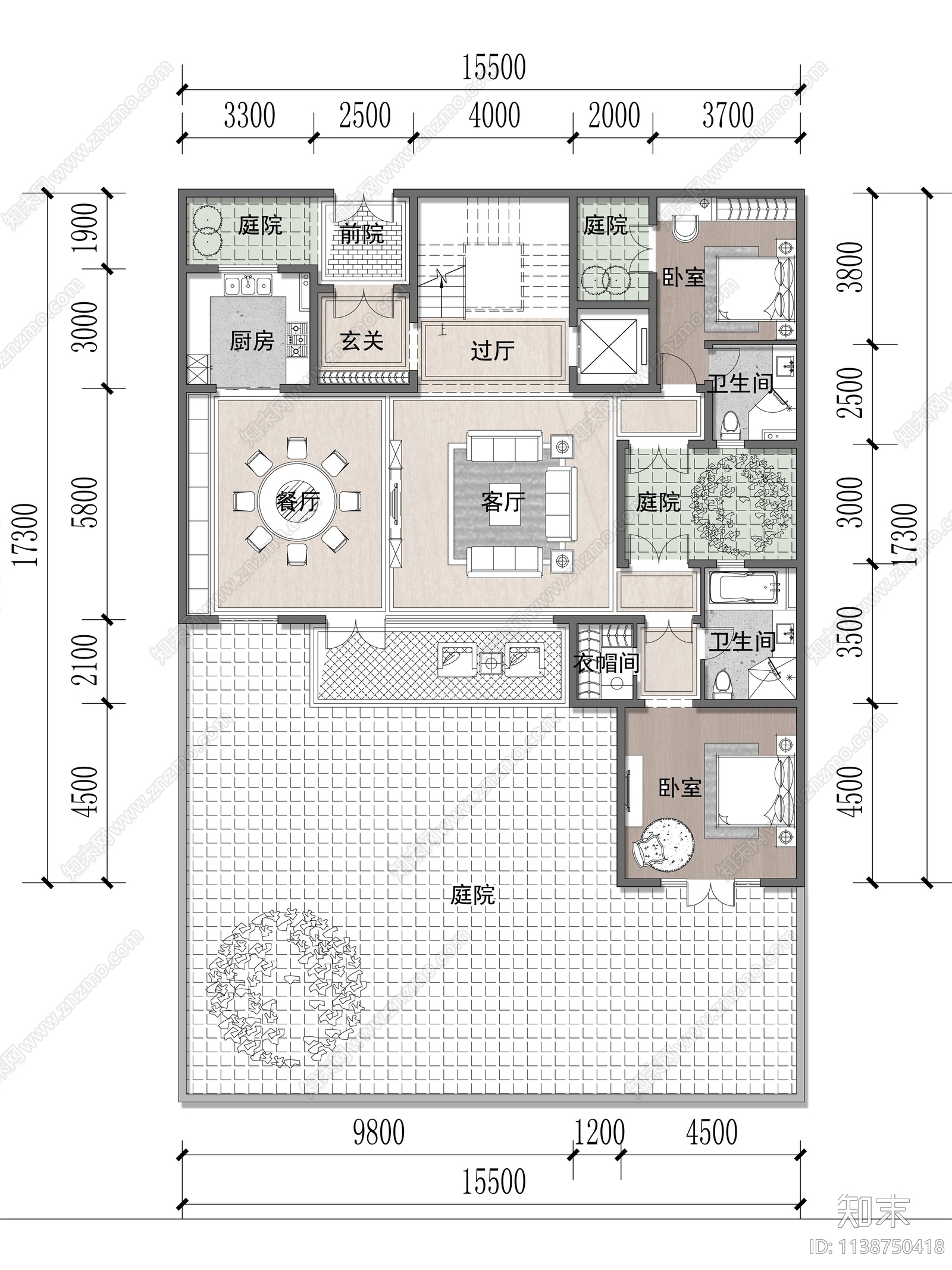 现代联排别墅建筑户型平面图施工图下载【ID:1138750418】