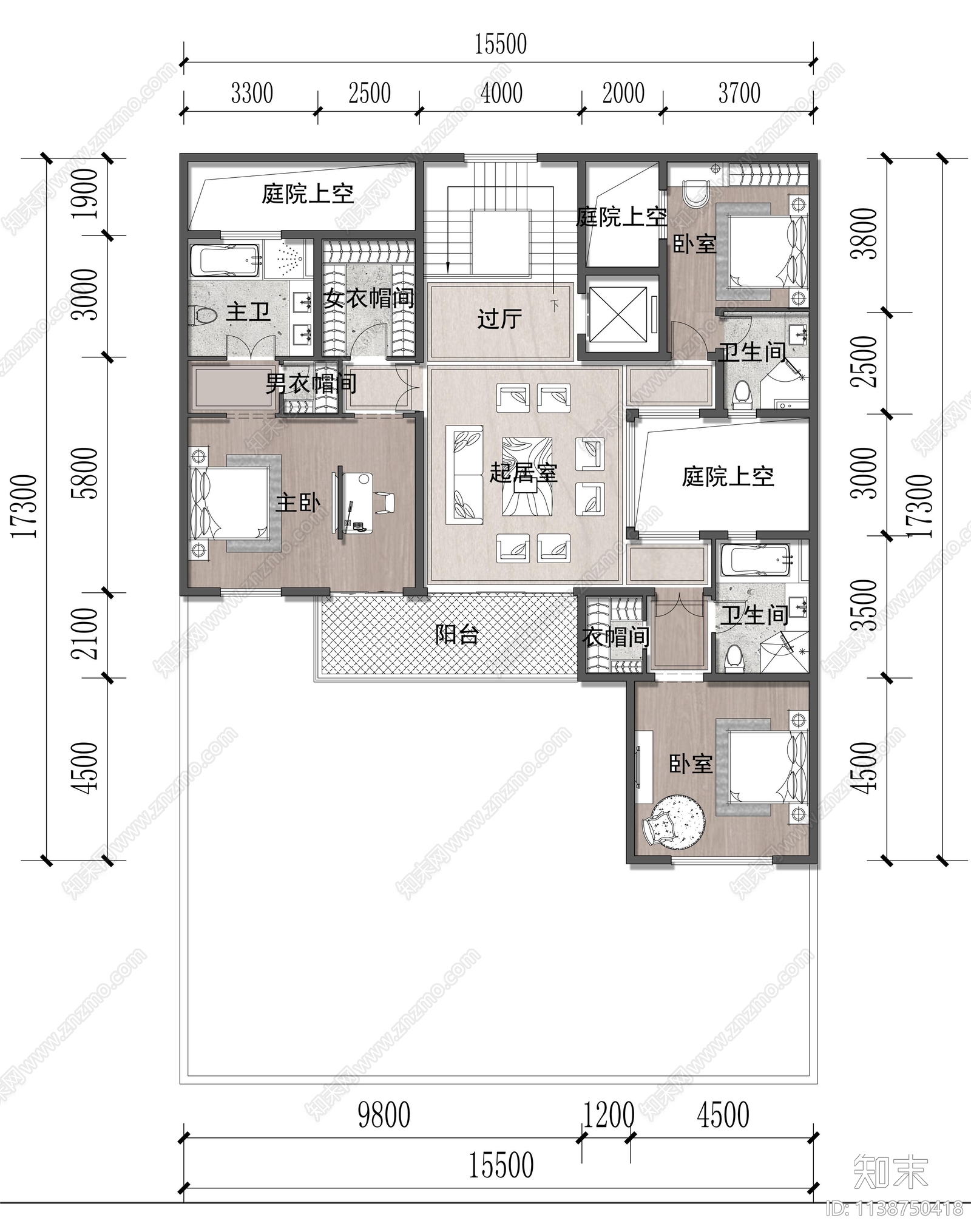 现代联排别墅建筑户型平面图施工图下载【ID:1138750418】