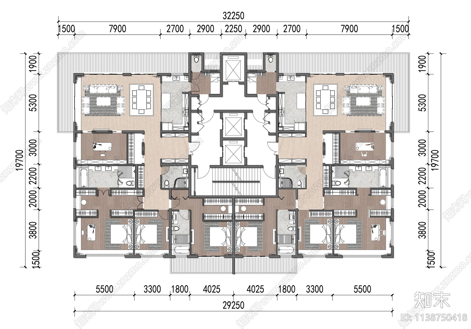 现代联排别墅建筑户型平面图施工图下载【ID:1138750418】