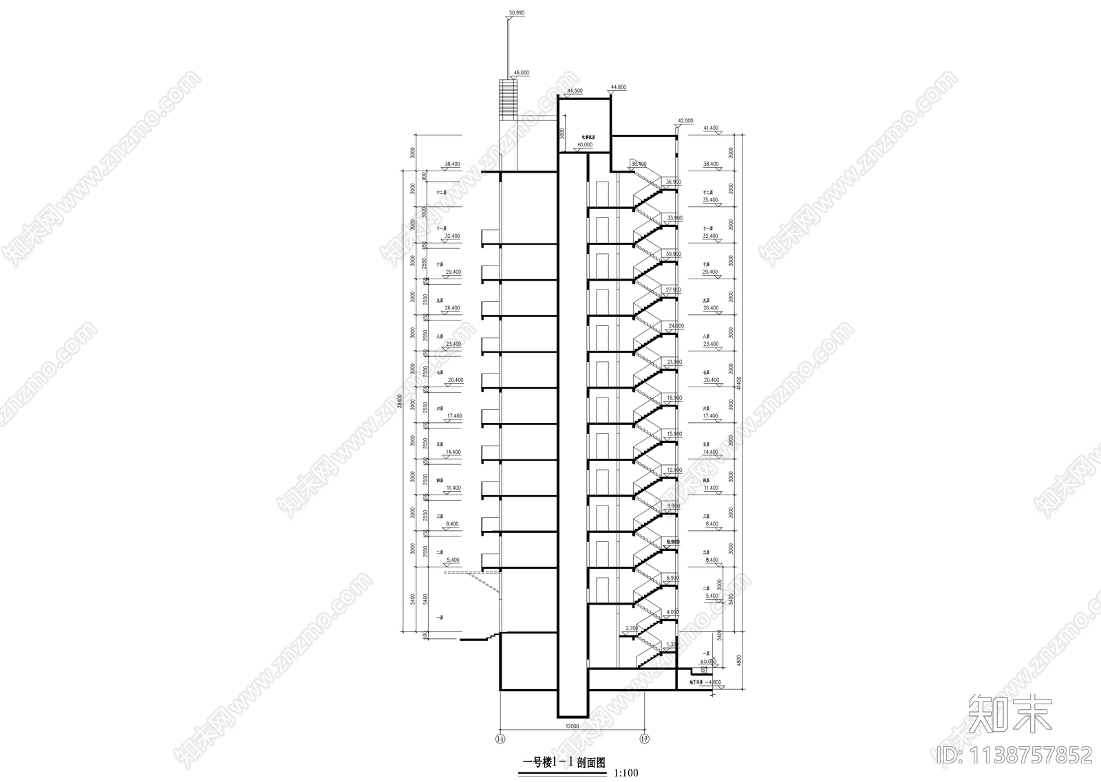 一梯两户小高层住宅建筑cad施工图下载【ID:1138757852】