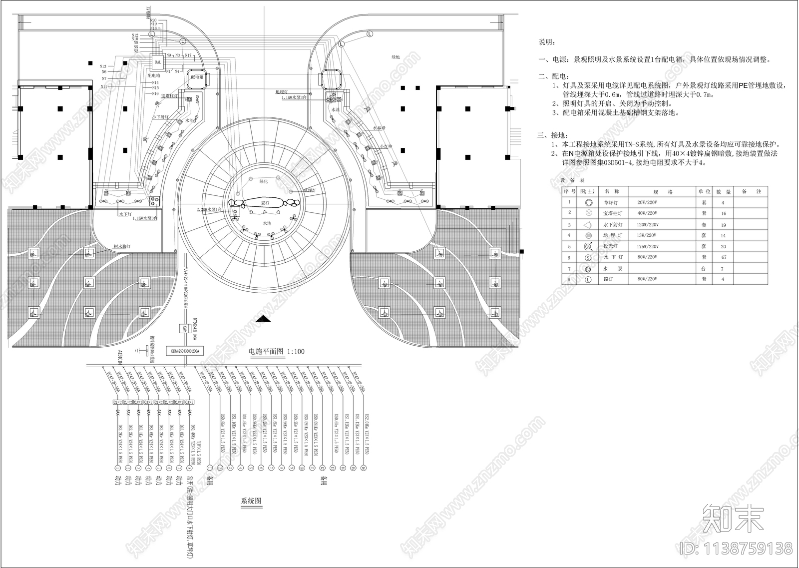 某小区大门景观水电图cad施工图下载【ID:1138759138】