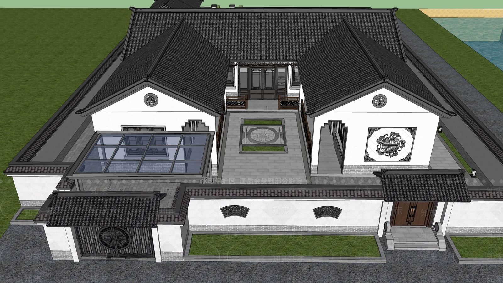 中式古建筑四合院SU模型下载【ID:1138760365】