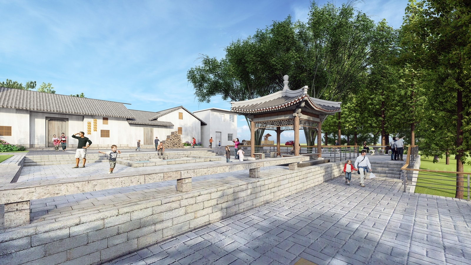 中式乡村广场景观SU模型下载【ID:1138761076】
